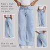 2026 New Women's Wide Leg Jeans, Slim Fit Stretch Denim Light Blue Casual Trousers with Multiple Design Details (S-2XL)