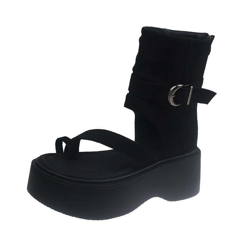 

Thick-soled cover toe cool boots women s pants tube boots 2025 summer new French hollow muffin sandals pinch feet Roman short boots 35 чорний