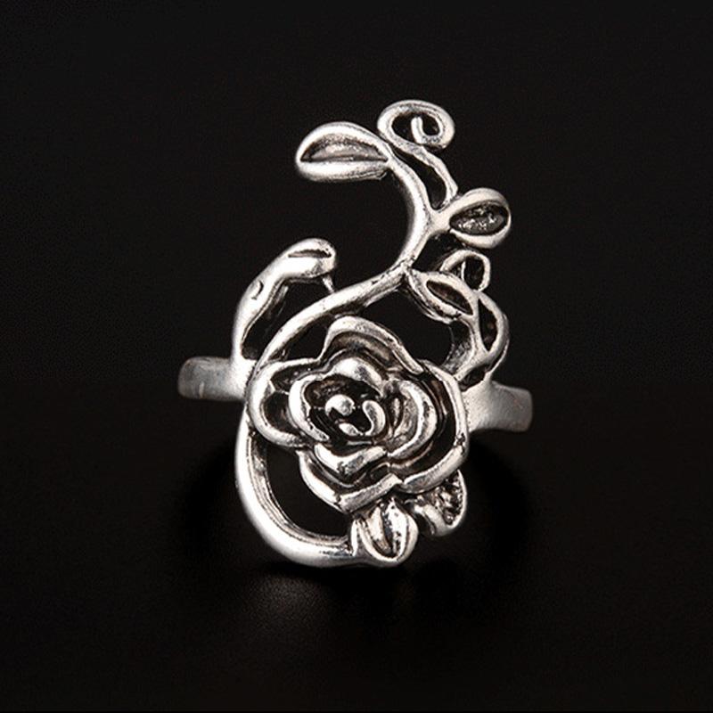 Retro Large Rose Adjustable Open Ring for Women Punk Gothic Edgy Couple Zircon Party Accessories Unisex Gift Bold Statement