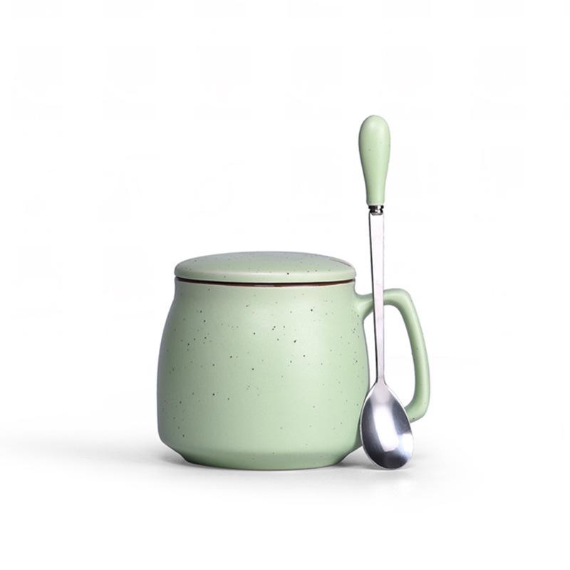Creative Ceramic Cup With Lid And Spoon Milk Cup Day Breakfast Cup Coffee Cup Customization