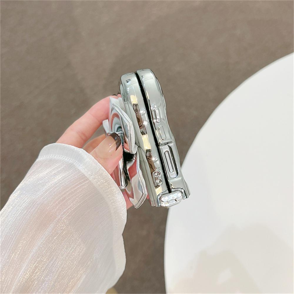 Big Leather Bowknot Phone Case For Samsung Z Flip 4 z flip 6 5 3 Bracelet Cover For Galaxy Z Flip5 Plating Wavy Cases
