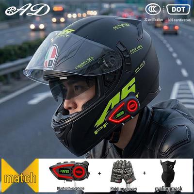 Bluetooth Smart Taillight Flip-up Motorcycle Helmet for All-Season Riding - Unisex, Electric Vehicle, Full & Off-Road Compatible.