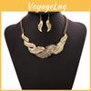 Fashion Rhinestone Decoration Feather Design Women Gold Necklace And Set Earring