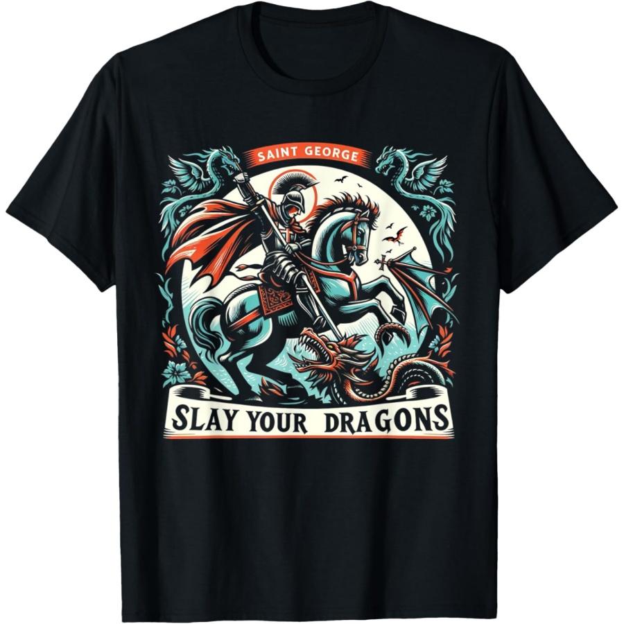 Saint George and the Dragon England Catholic T-Shirt XXXXXL чёрный
