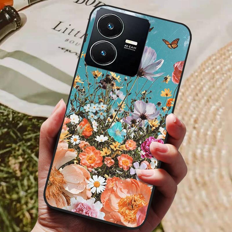 Für Vivo Y22 Hülle Weiches Silikon Stoßfeste Handyhülle für Vivo Y22 Y22s Y 22 s Hüllen Y 22 2022 Schwarzer Bumper Schutzhüllen