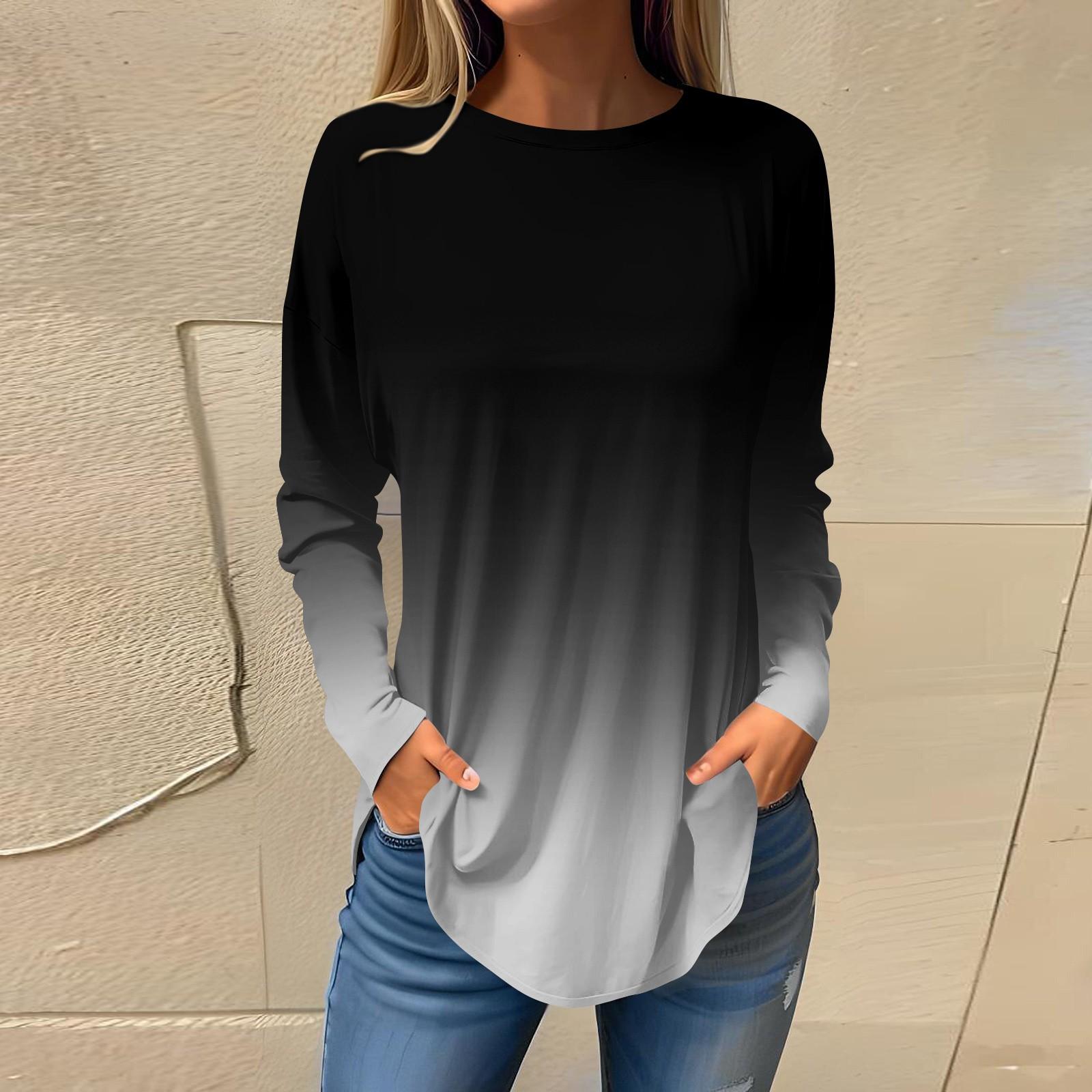 

Жіноча вільна футболка з градієнтним принтом і круглим вирізом, верхній пуловер з довгими рукавами XXXL