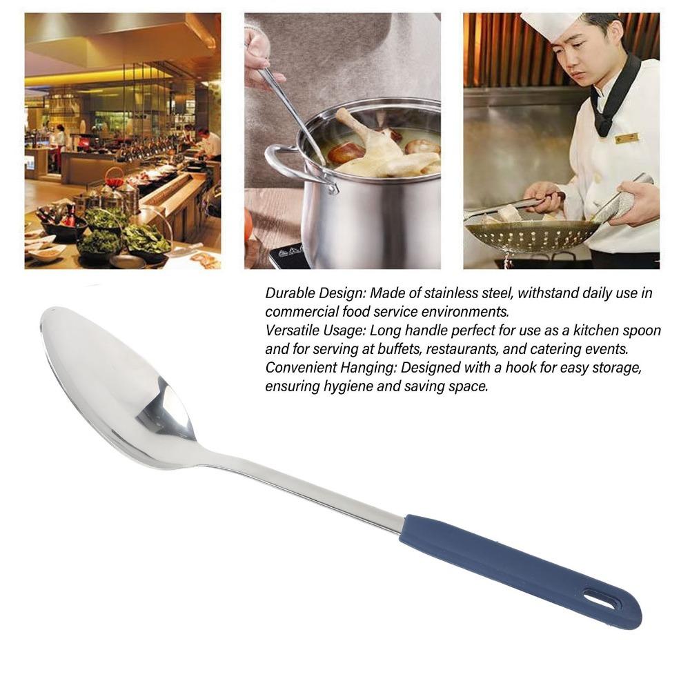 Silicone/Steel Handle Long Handle Spoon 304 Rustless Dinner Scoop Soup Ladle Buffet Serving