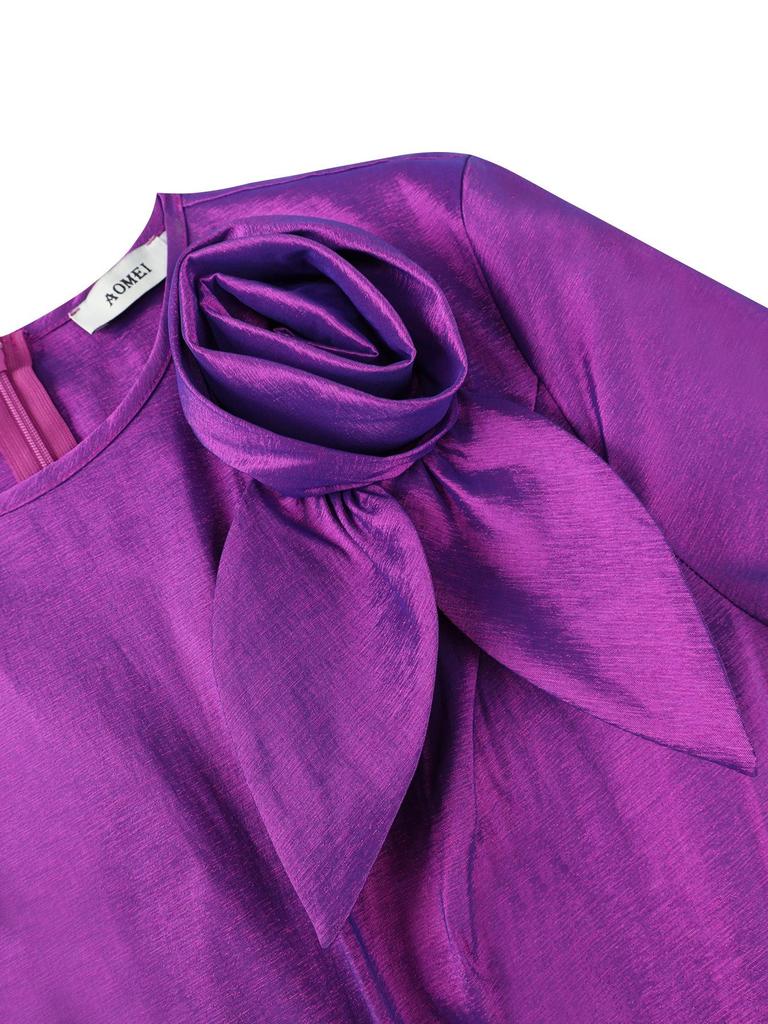 Elegant Plus Size Women's 3D Floral Ruffle Sleeve Dress