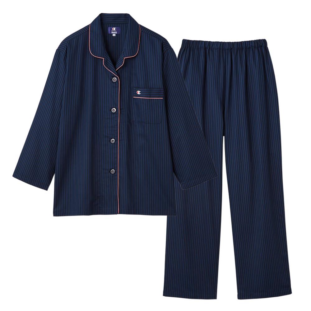 Champion Cotton Long Sleeves and Navy Blue Women's 100% Loungewear, Pants, Yarn-Dyed Satin,