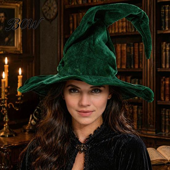 Wizard Costume Accessories for Adults Witch Hat Women, Large Ruched Velvet Soft Fabric Cap Stage Performance Halloween Party, Cosplay Costume,