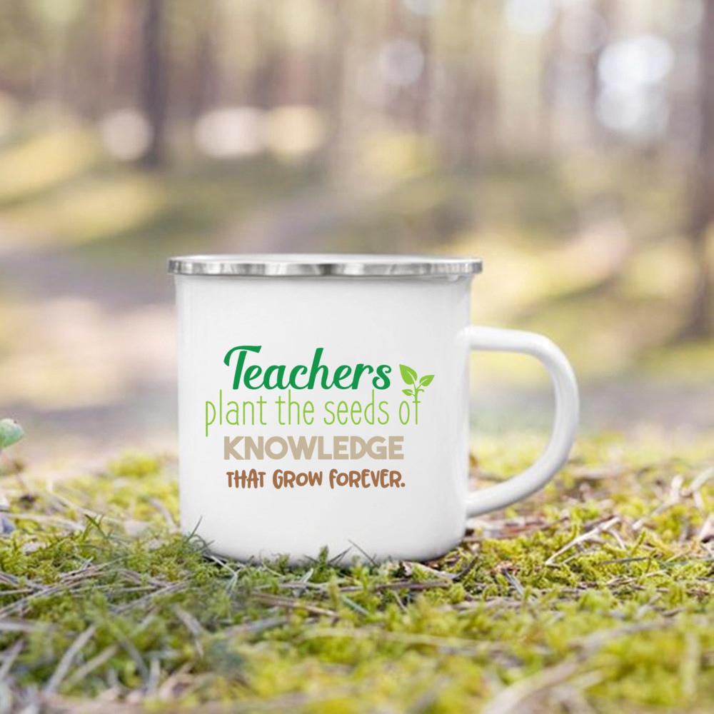 Teacher knowledge printed coffee mugs enamel drink cup handle breakfast cup dessert simple office water mug teacher's day gifts