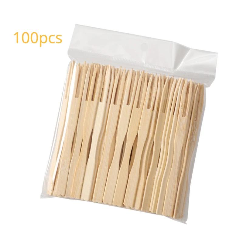 

50/100 шт бамбуковые одноразовые деревянные вилки для фруктов десерт коктейльный набор для вечеринки домашний декор посуда принадлежности