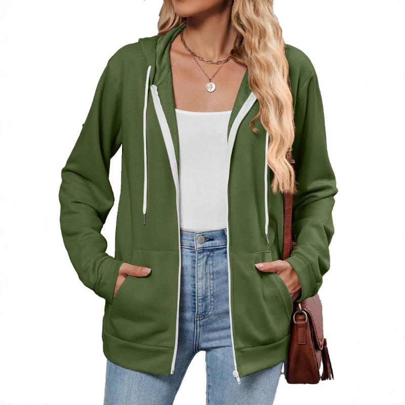 Women S Long Sleeve Hooded Sweatshirt With Zipper Pockets Casual Top