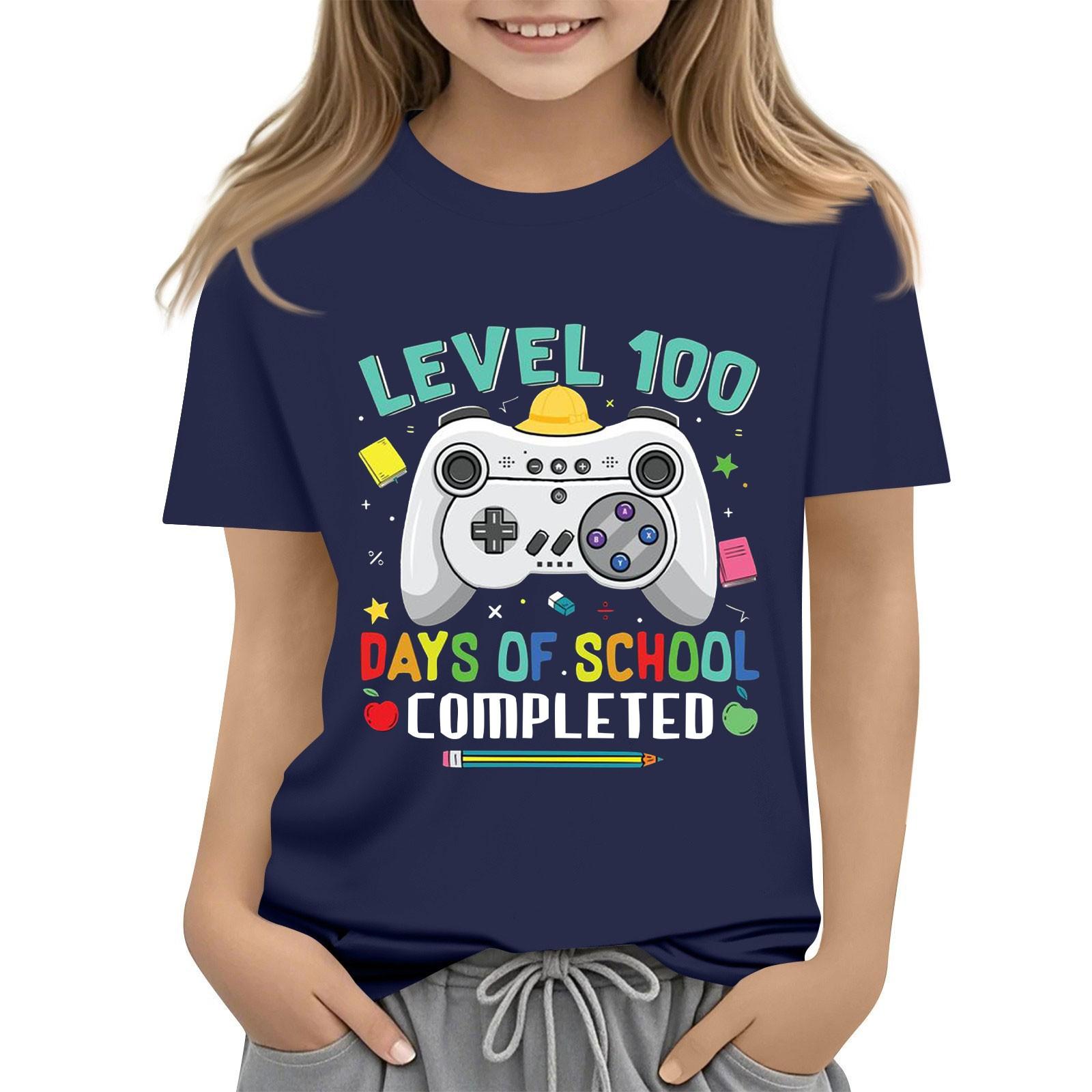 

С 100-м Днем Школы Футболки с коротким рукавом для девочек и мальчиков Детские топы Футболки с круглым вырезом 120 тёмно-синий