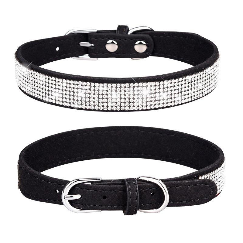 Pet collar point drill rhinestone neck ring microfiber medium and small dog cat collar leash walking dog leash set