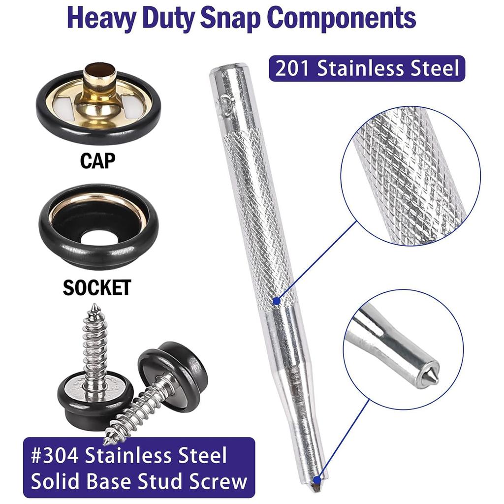 150Pcs/Set Snap Fastener Button Screw Studs Kit for Boat Cover Tent Marine Grade Snap Fastener Stainless Steel Snap Buttons