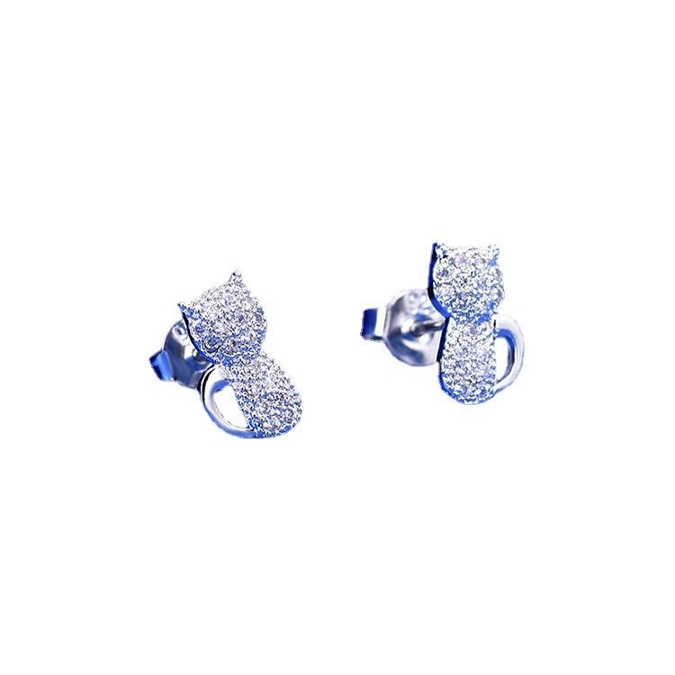 Anti-allergic Zircon Full Diamond Women's Kitten Earrings Fashionable and Popular Jewelry