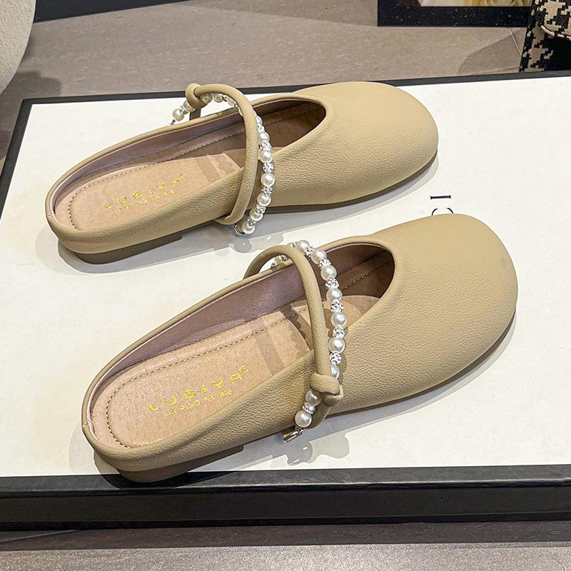 Flat Bottom Soft Bottom Bag Head Half Slippers Women's Outer Wear 2025 New Spring and Summer Cool Slippers Mary Jane Gentle Evening Shoes