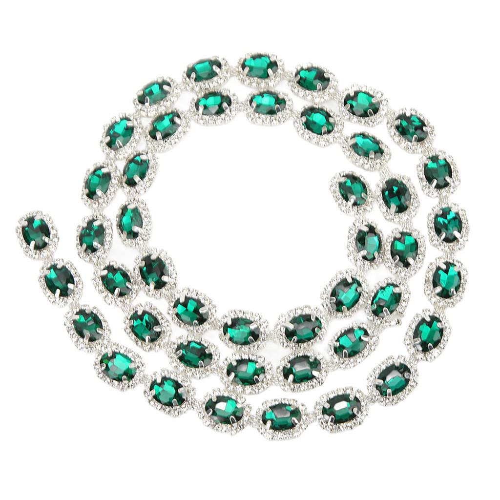 1 Yard Șnur cu Strasuri Lățime 1,5 cm Stras Oval Verde Malachit Decupabil Lucrat Manual