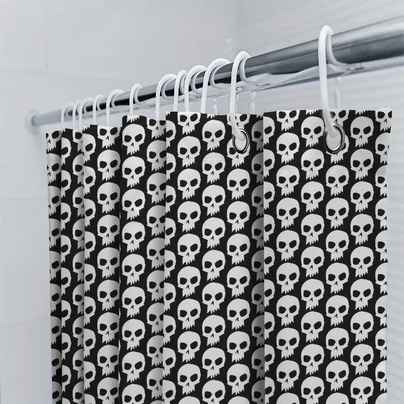 Tenda Doccia Teschio Gotico Horror Spettrale Decorazione Halloween Set Bagno Vintage Dark Emo Grunge Vaporwave Stampa Teschio Lavanderia Co