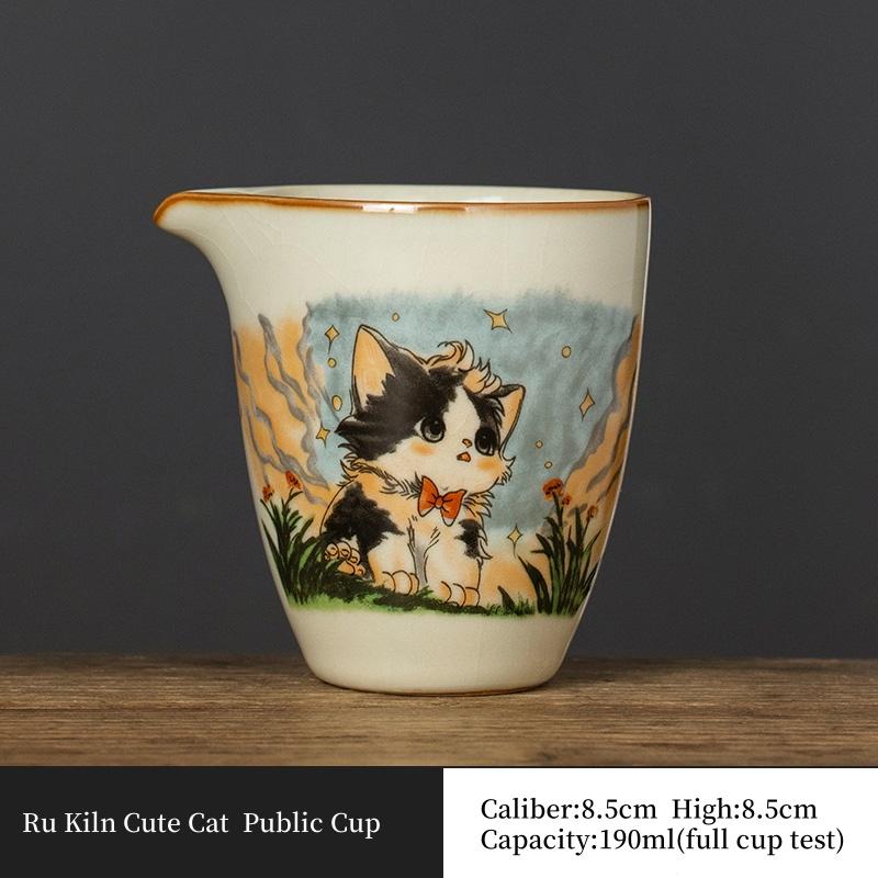 

190ml Ru Kiln Ceramic Cute Cat Public Cup Household Tea Dispenser Large Capacity Cha Hai Fair Cup Kung Fu Tea Set Accessories 200ml