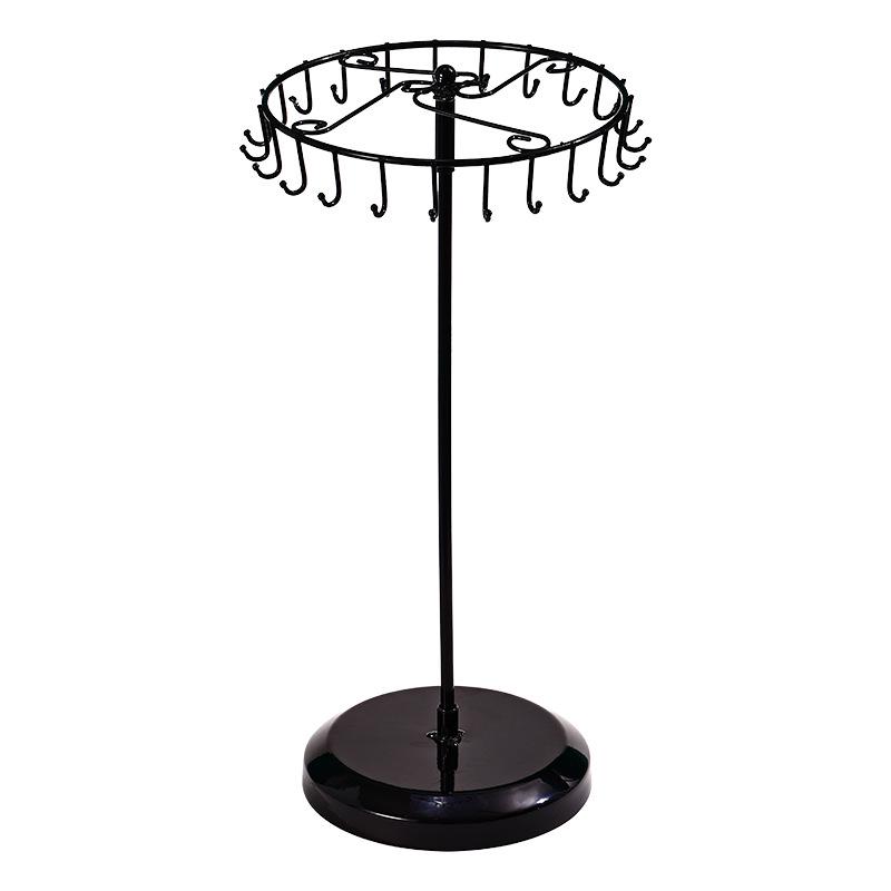 Rotating Jewelry Display Stand: 23-Hook Wrought Iron Rack for Necklaces and Bracelets, Detachable Board for Market Stall.