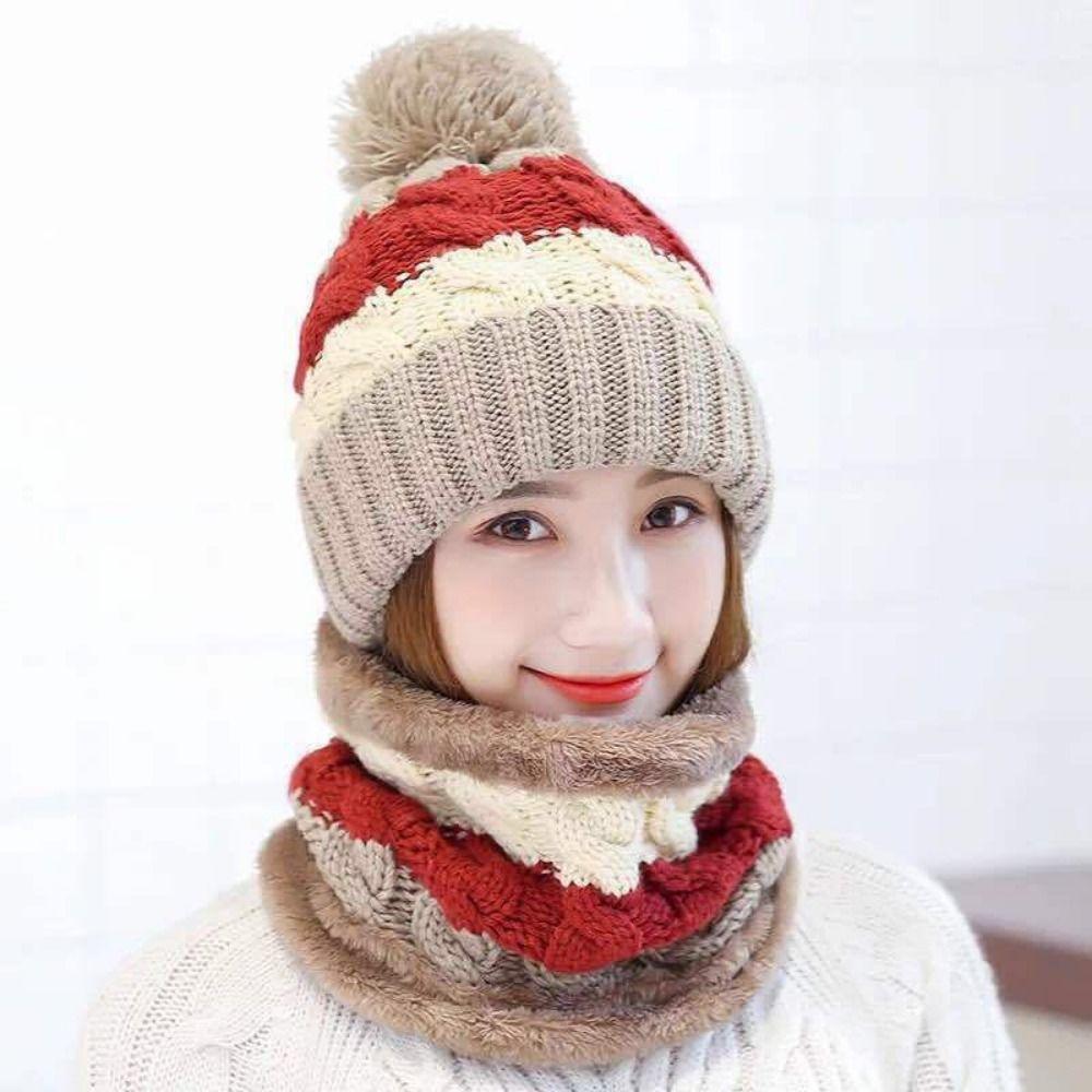 Coral Fleece Woolen Hat Soft Hooded Thermal Cap Fashion Cold Proof Scarf  School