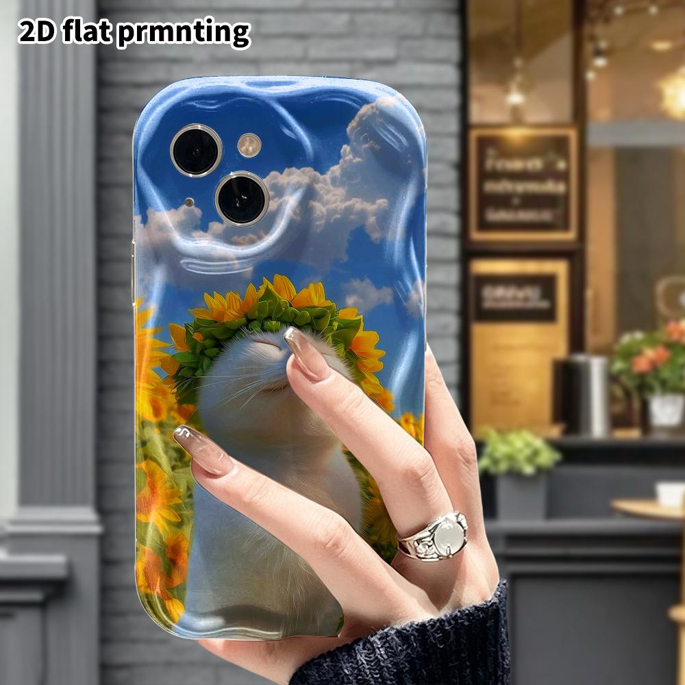 Phone Case: 2D flat design suitable for iPhone 18 17 16 15 14 13 Pro protective case, wreath little white cat, perfect Christmas and Halloween holiday