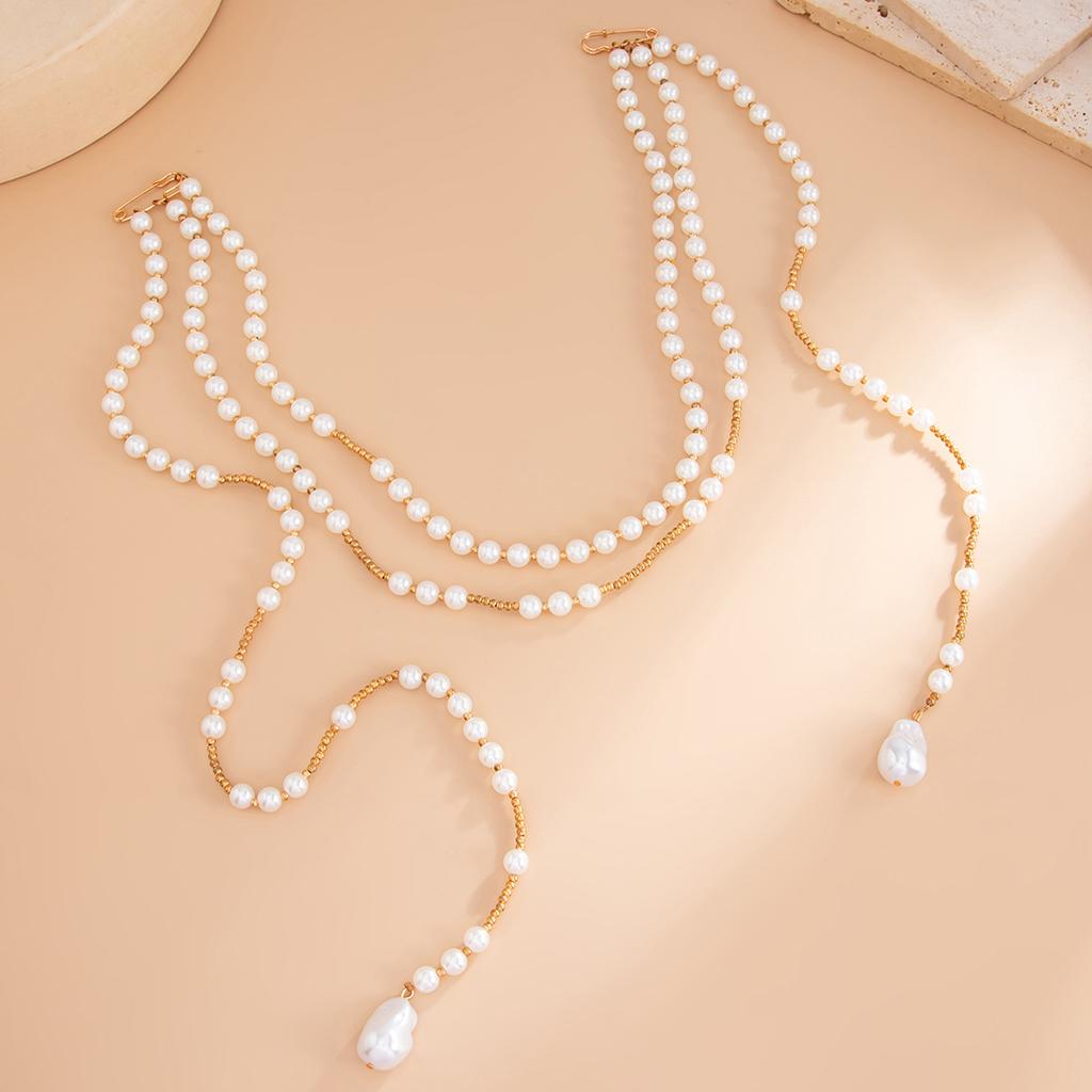 New Versatile Pearl Chain Brooches for Women Tassel Design Pants Chain Necklace Handmade Beaded Pearl Elegent Clothes Accessorie