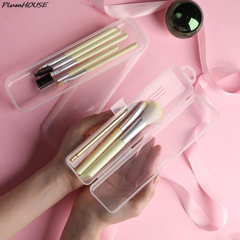 1pc Portable Makeup Brush Organizer Eyebrow Pencil Tableware Chopsticks Transparent With Cover Storage Box Kitchen Accessories