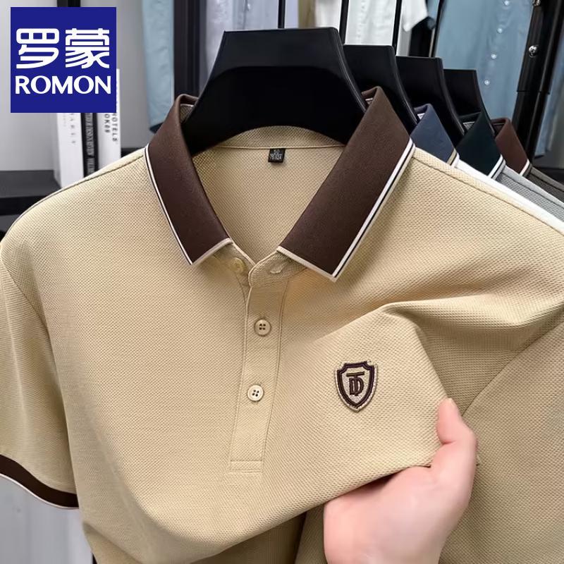 ROMON Men's Mercerized Cotton Short Sleeve Polo Shirt