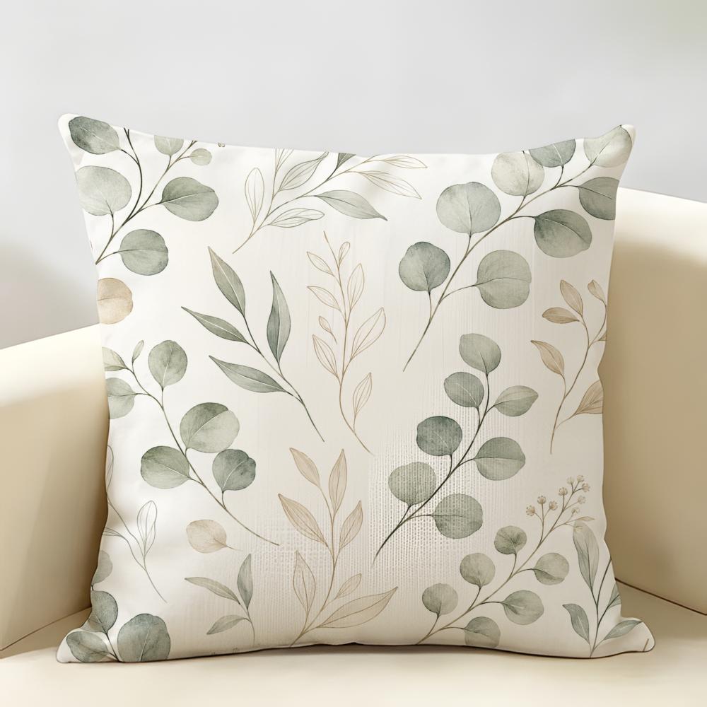 Morandi Grüne Pflanzenblätter Kissenbezug Langlebig Hypoallergen Bio-Leinen Kissenbezug Waschbar 30cmx30cm(12x12Inch) beige