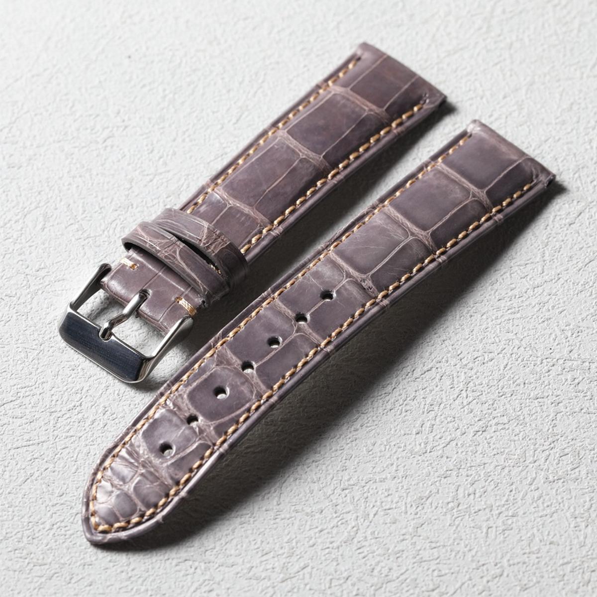 Handmade 20MM Genuine for Leather Watch Strap with Bamboo Pattern American Crocodile Premium Luxury Leather Men   s Watch Band KP-T2941 серый