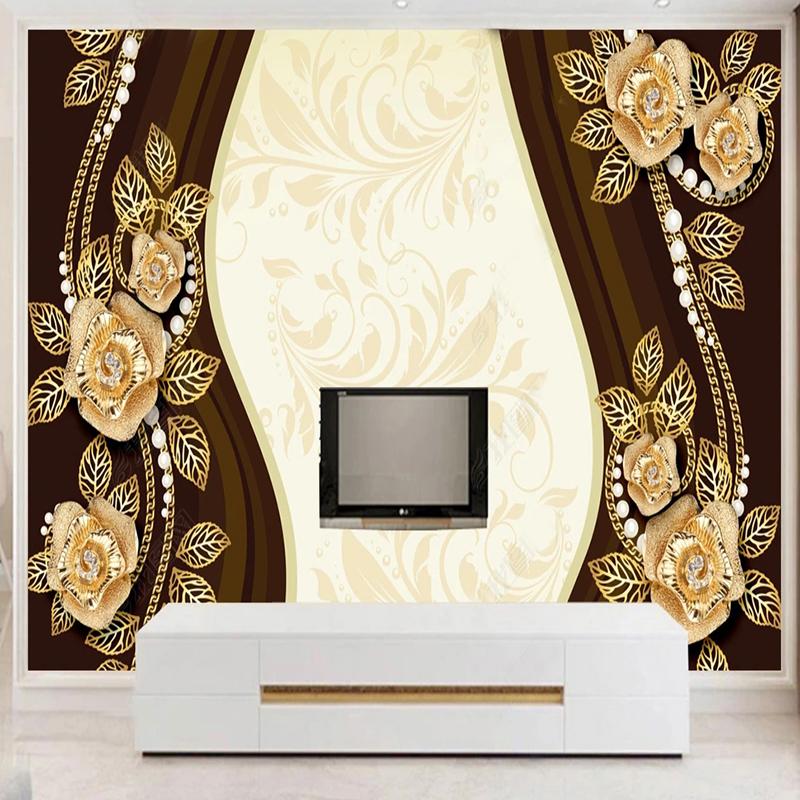 European Luxury Mural Jewelry Flower Wallpaper For Living Room Sofa Decoration Background Wall Mural Fresco