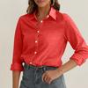Damen Point Collar Langarm Leinenhemd Lockerer Schnitt Commuter Stil Einfarbig Knopfleiste Bluse 2026 Frühling