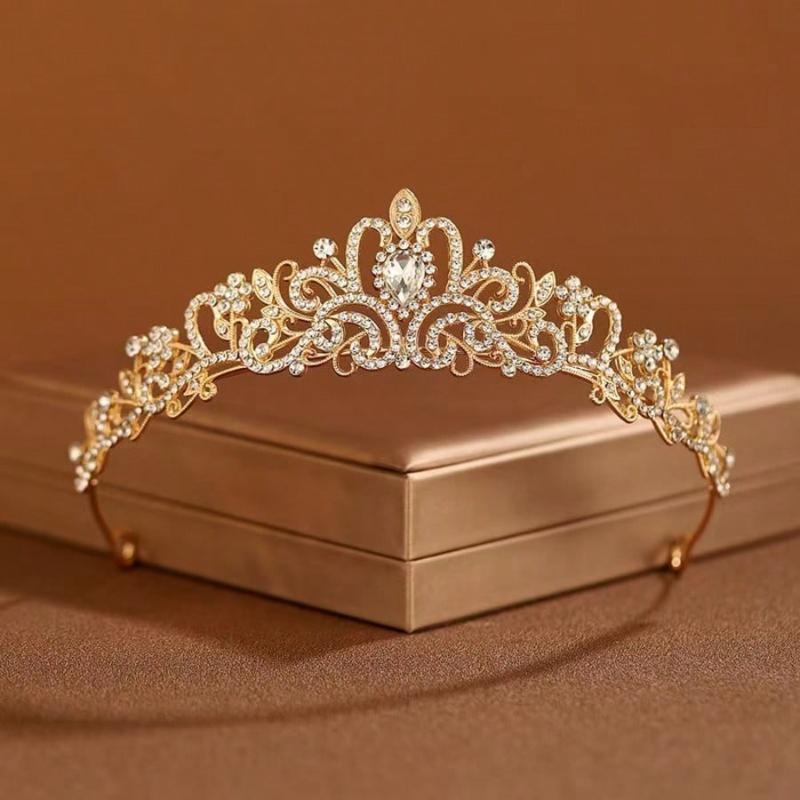 Elegant Golden Princess Tiara – Sparkling Rhinestone & Glass Stone Bridal Crown for Weddings, Balls, Birthdays | Women's Alloy Party Headpiece