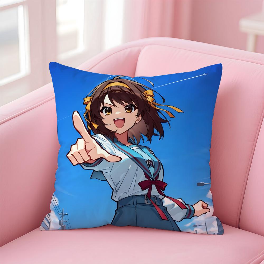 S-Suzumiya Haruhi No Yuuutsu Art Cushion Cover Pillowcase Short Plush Invisible Zipper Room Sofa Cushion Cover