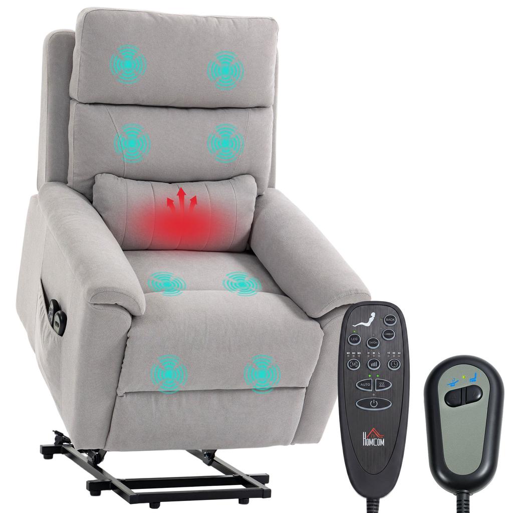 Power Lift Recliner Chair with Vibration Massage, Heat, Light Grey