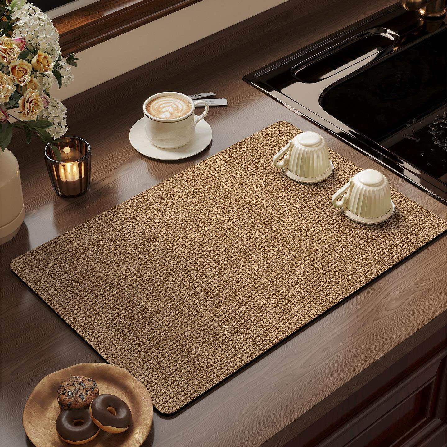 

Retro Woolen Fabric Style Diatomaceous Earth Kitchen Counter Protector Mat Sink Absorbent Water Control Heat-Resistant Cup (as the picture,20x30cm)