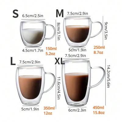 1 szt. Szklanki ze ścianką podwójną z uchwytami Przezroczyste filiżanki do Espresso Kawy Mleka Soków Kawy Minimalistyczne szklanki do wody Naczynia do picia Prezenty
