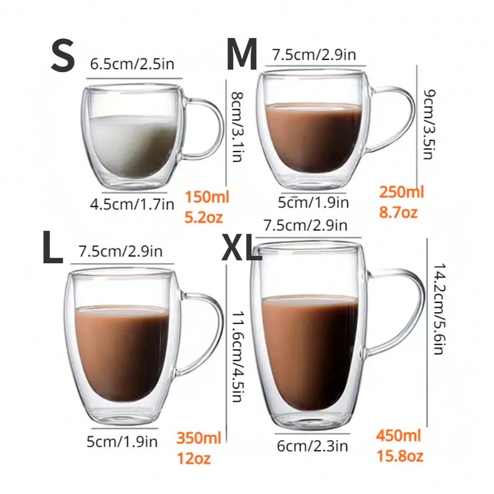 1PC Double Walled Glass Cups Handles Transparent Espresso Coffee Cups Milk Juice Coffee Minimalist Water Cups Drinkware Gifts