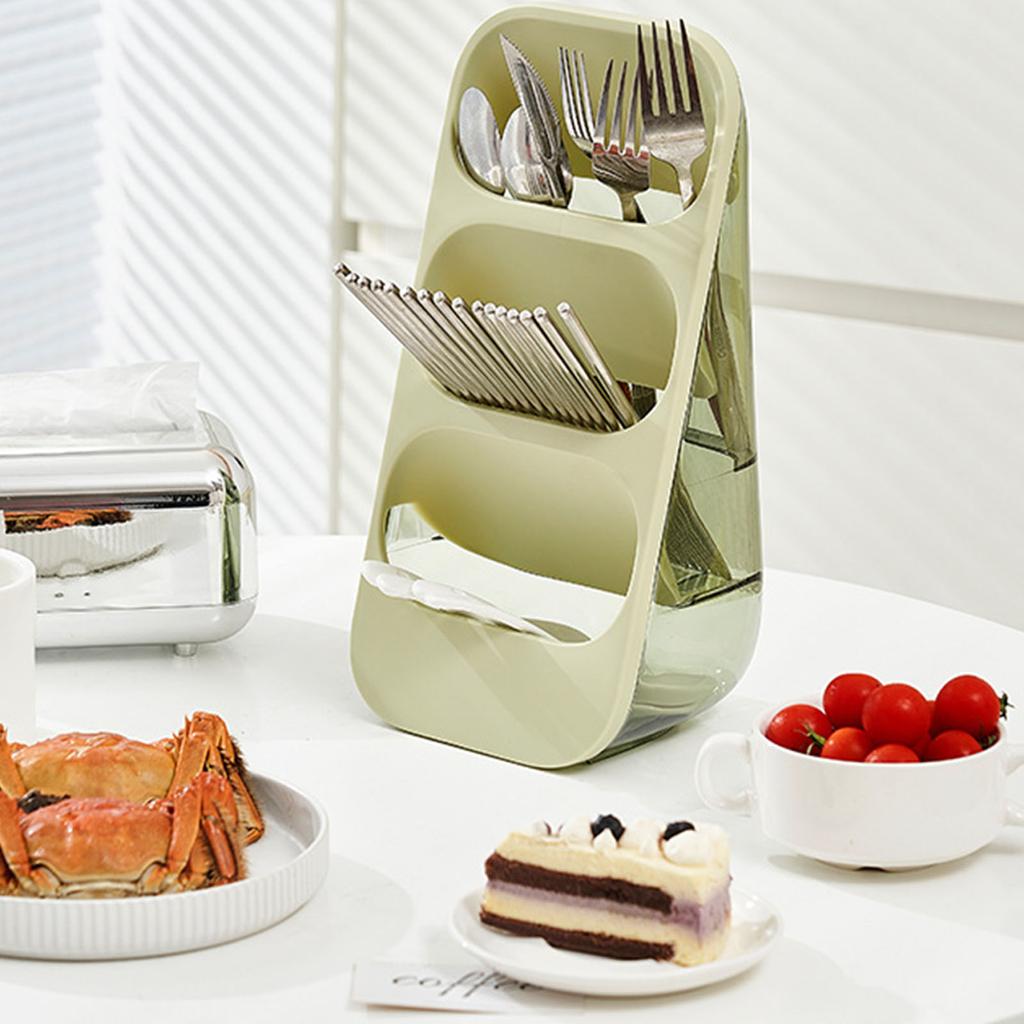 3-lagige Aufbewahrungsbox für Essstäbchen, Käfig, Geschirr, Abflussregal, Organizer, Gabel, Löffel, Trennbehälter, staubdichte Lagerung