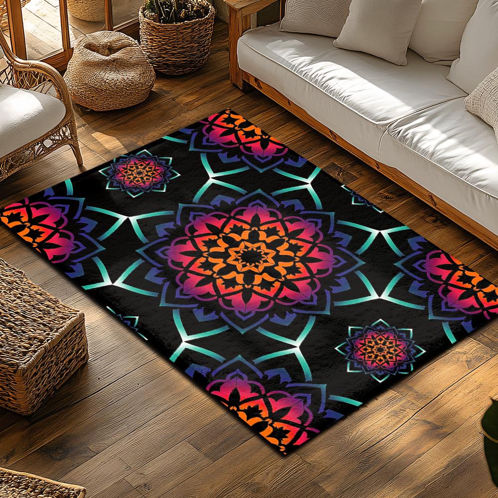 Unique Mandala Area Rug Bohemian Floor Mat Home Decor Living Room Bedroom Carpet Non Slip Washable Abstract Pattern Artistic Des