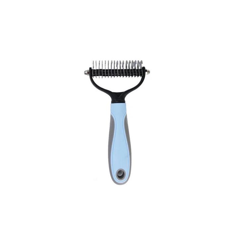 Pet Deshedding Brush Two Sided Pet Grooming Comb Stainless Steel Shedding Pet Comb Professional Hair Removal Brush for Dogs Cats Blue L