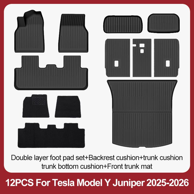 Car Floor Mats For 2026 2025 New Tesla Model Y Juniper All Weather TPE Floor Mat Cargo Liner Rear Trunk Mat Frunk Backrest Mats