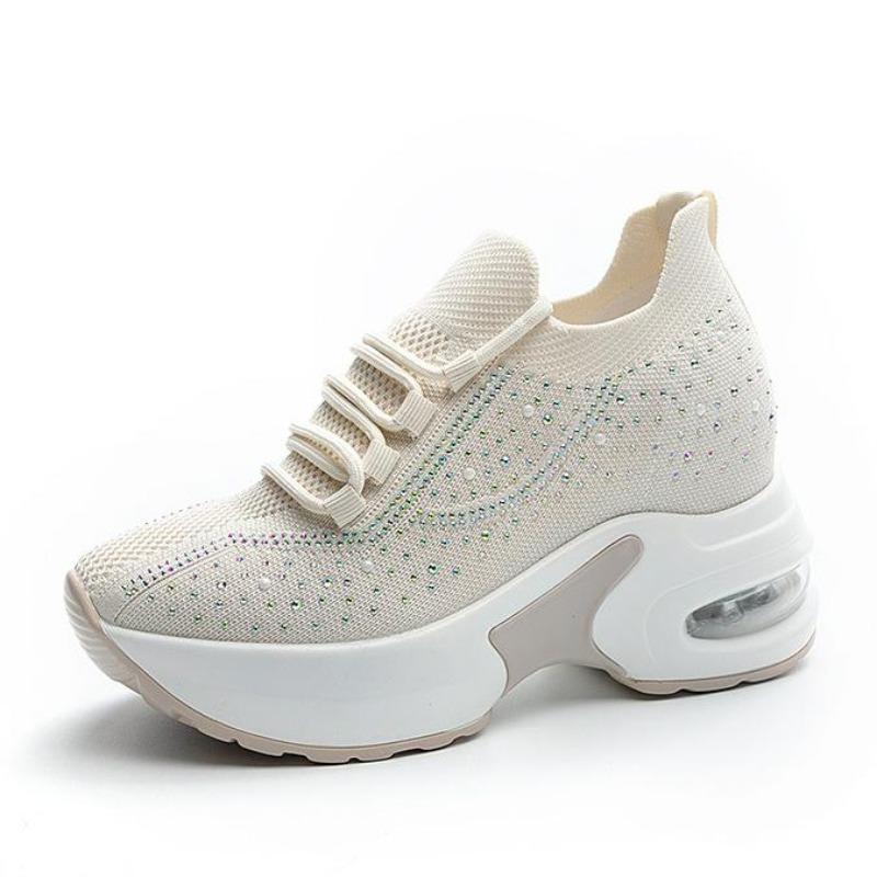 Fashion 8CM Summer Air Mesh Microfiber Vulcanize Chunky Sneaker Lace Up Women Ladies Shoes Spring Fashion Leather Flats Platform Wedge