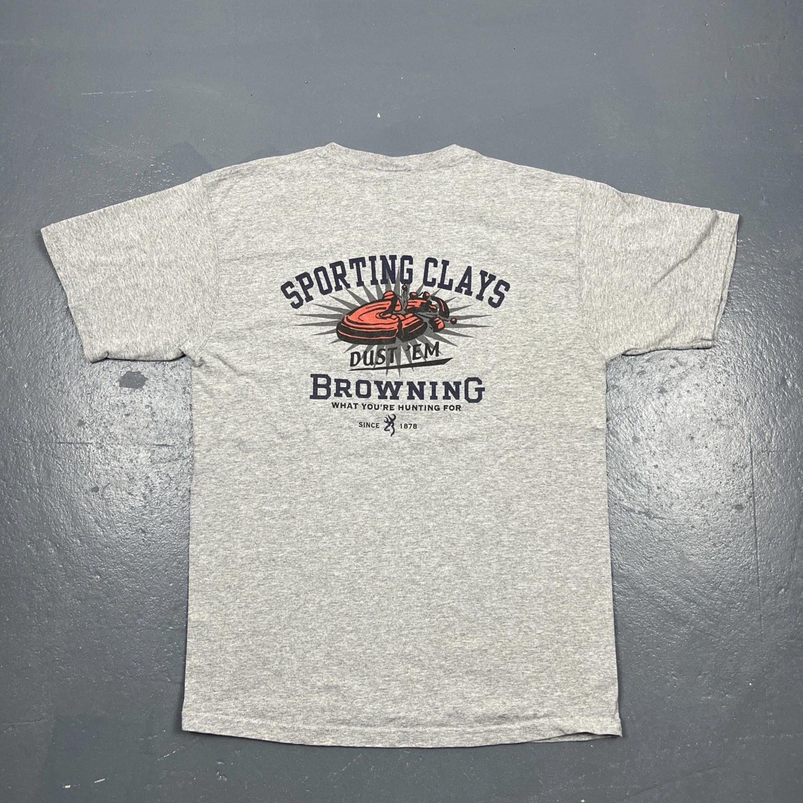 

Vintage Browning Trap Shooting Sporting Clays Tshirt Grey Medium Dbl Sided VTG M