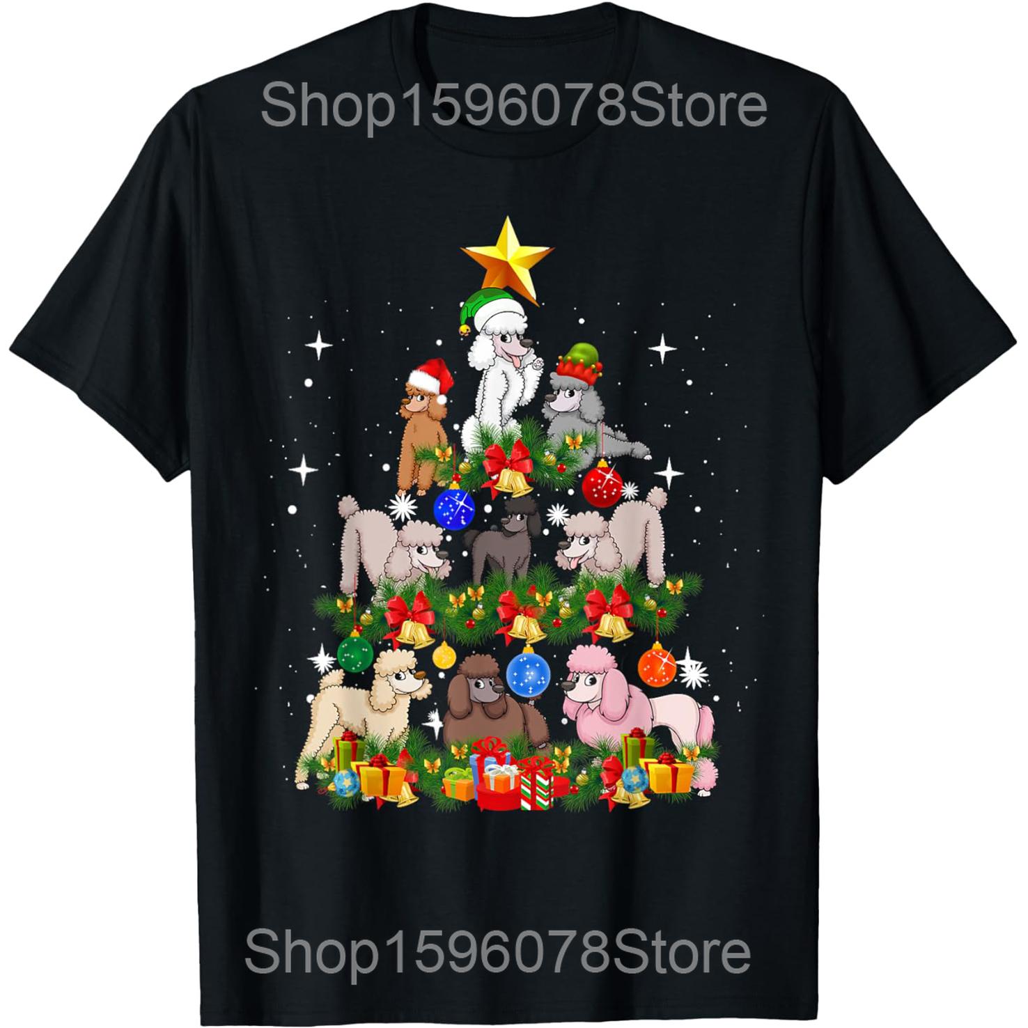 

Cute Poodle Dog Christmas Tree Graphic T Shirts Unisex Women Cotton Humor Streetwear Tee Shirt Short Sleeve Unisex Loose Clothing S