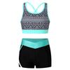 Completo Sportivo da Ragazza Senza Maniche Scollo a U Spalline Incrociate sulla Schiena Crop Top Stampato Pantaloncini a Vita Bassa Elastica