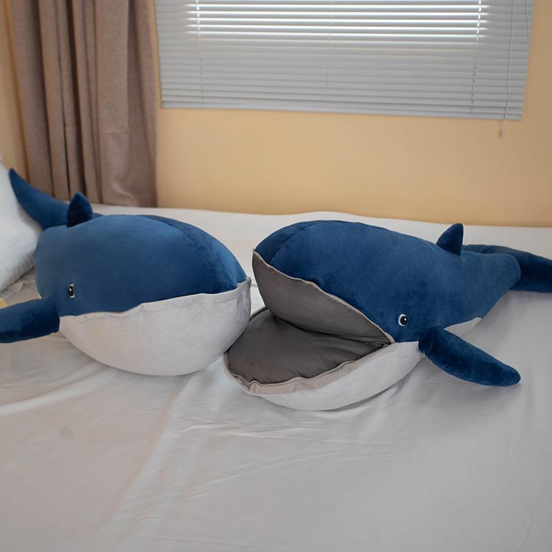 45-120cm Giant Open Mouth Whale Plush Toy Blue Marine Animal Stuffed Doll Huggable Shark Soft Animal Pillow Floor Mat Kids Gift